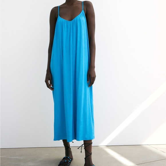 Zara Dresses & Skirts - Zara Ocean Blue Ribbed Strappy Midi Maxi Dress NWT